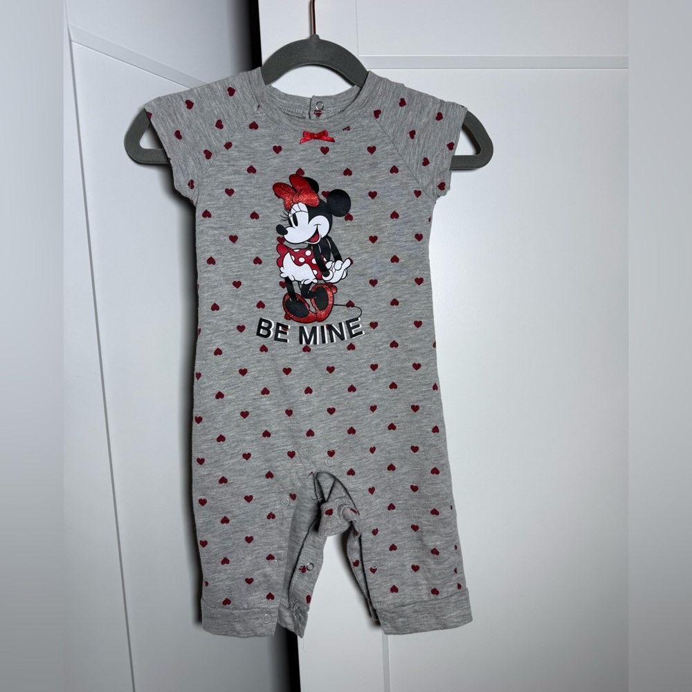 Disney Gray Baby Romper with Red Hearts